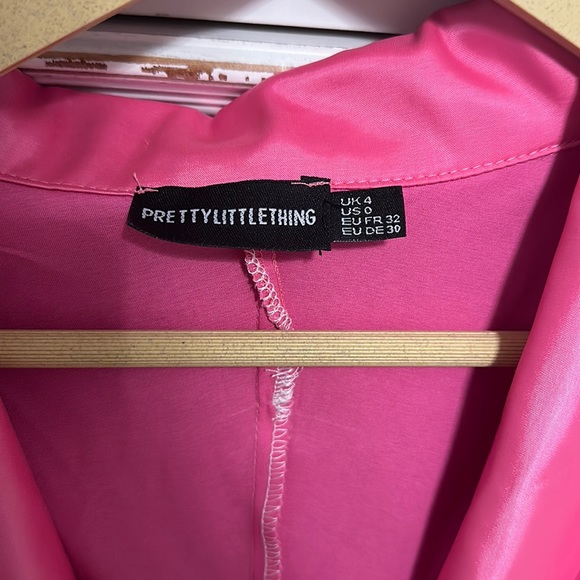 Pink Satin Plunge Drape Detail Blazer Dress - Picture 2 of 2